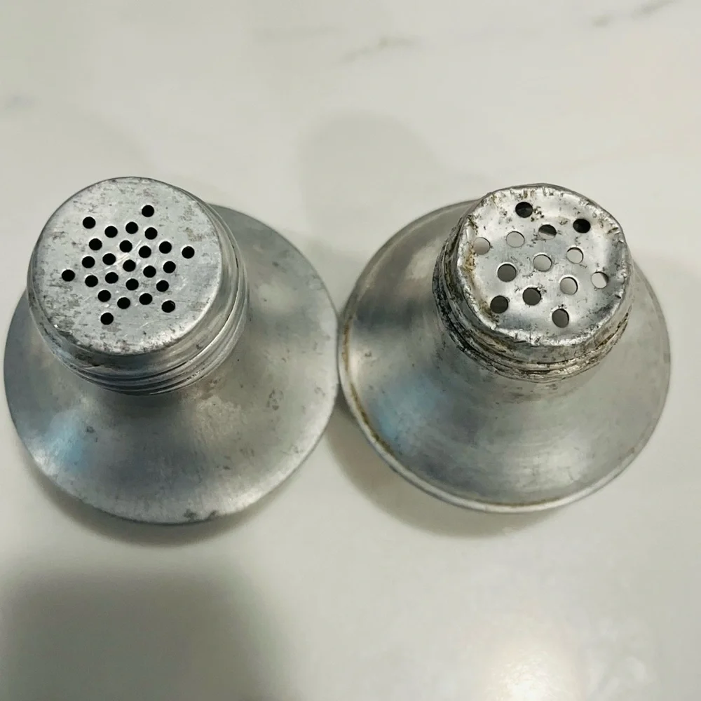 Vintage Salt & Pepper MCM 1950s Aluminum & Glass Americana Atomic Design
